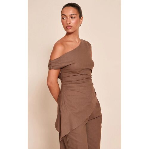 Top Long Asymétrique Tissé Chocolat À Épaule Unique, Chocolat