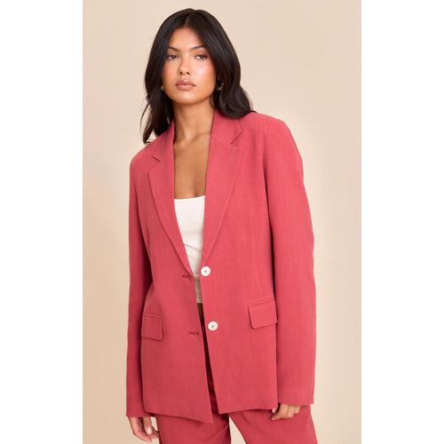 Blazer De Tailleur Oversize En Effet Lin Rouge Foncé, Rouge Foncé