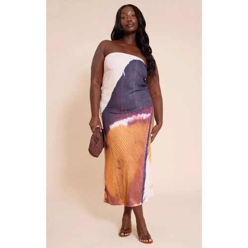 Plus Robe Longue Droite Nude Imprimé Plume, Crème Au Beurre..