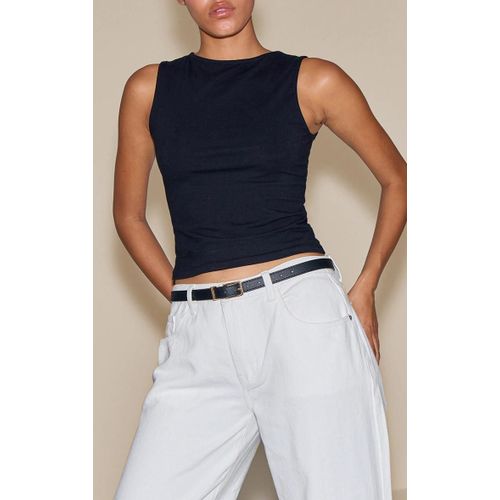 Ceinture Fine Noire À Boucle Dorée, Noir
