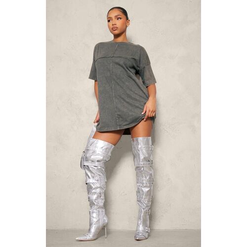 Bottes Pointues En Jean Argenté Boucles Et Talon Haut Argenté