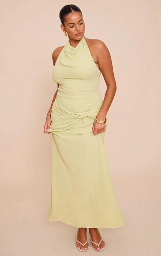 Plus Robe Longue En Mousseline De Soie Citron Vert Pâle À Partie Torsadée, Citron Vert Pâle