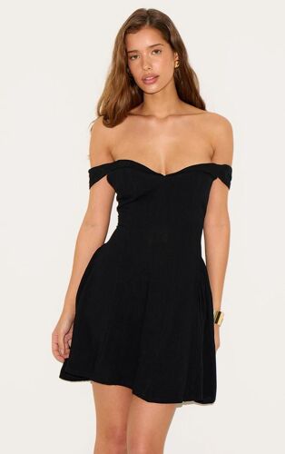 Robe Droite Noire À Col Bardot, Noir