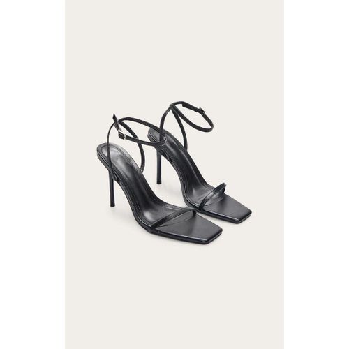 Sandales Carrées En Pu Noir Talon Haut Et Brides Fines Noir