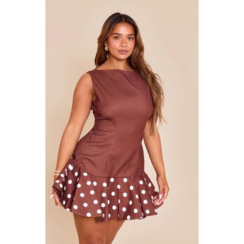 Shape Mini Robe Chocolat Imprimé Pois À Col Bateau Et Ourlet Effet Vagues, Chocolat