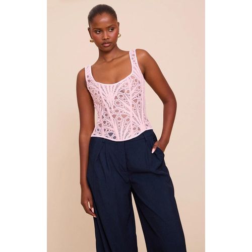 Corset Texturé Rose Pâle Transparent Fleuri À Col Carré, Rose Pâle