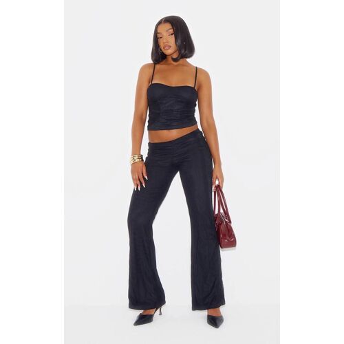Pantalon Flare En Mesh Noir À Empiècements En Dentelle, Noir