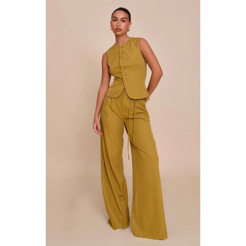 Pantalon De Tailleur Large Tissé Moutarde Profond À Détail Noué, Moutarde