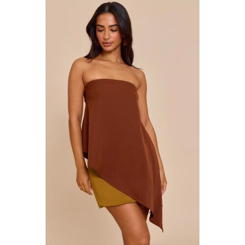 Petite Top Bustier Long Fluide Tissé Chocolat À Ourlet Asymétrique, Chocolat