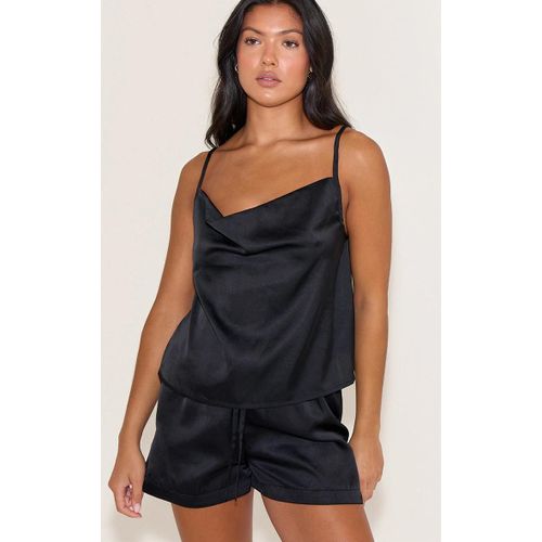 Ensemble De Pyjama Court Satiné Noir À Débardeur, Noir