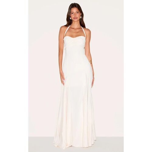 Robe Longue Tissée Cème À Buste Plissé Et Dos Nu, Crème