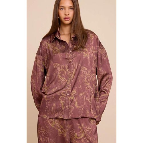 Chemise Satinée Marron Imprimé Cachemire, Marron