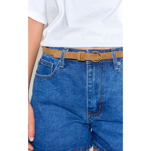 Ceinture Fine En Suédine Marron Clair À Clous, Marron Clair