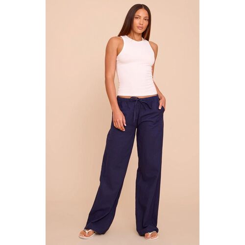 Tall Pantalon En Lin Bleu Marine À Cordons Ajustables, Bleu Marine