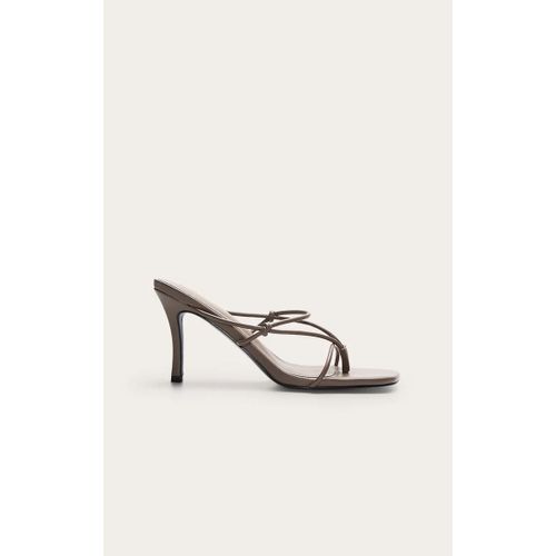 Mules Style Tongs Carrées En Pu Chocolat Talon Haut Et Brides Nouées Chocolat