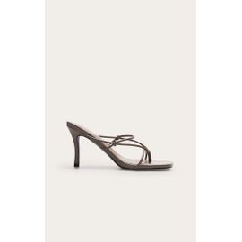 Mules Style Tongs Carrées En Pu Chocolat Talon Haut Et Brides Nouées Chocolat