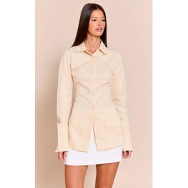 Chemise Ajustée En Coton Jaune Citron À Rayures, Jaune Citron