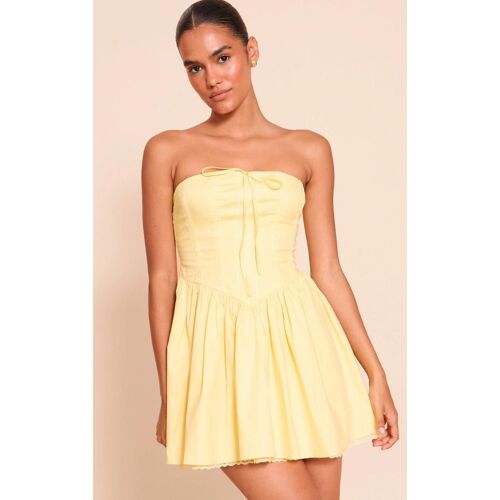 Robe Bustier Droite Jaune Citron À Détails En Dentelle, Jaune Citron