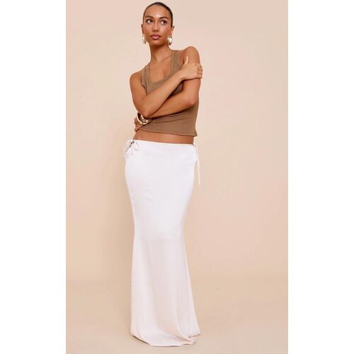 Jupe Longue Satinée Texturée Crème À Taille Basse, Crème