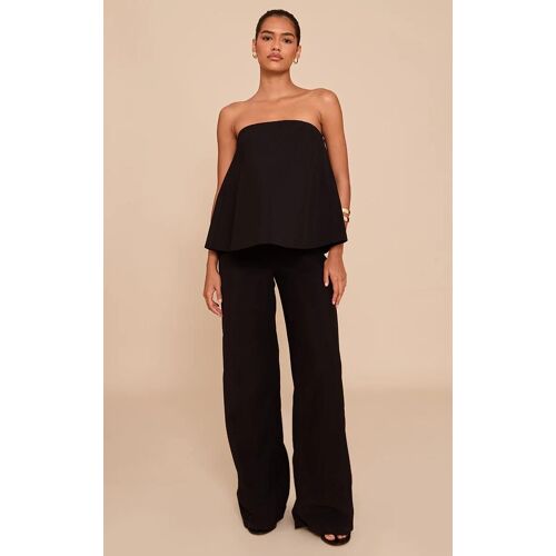 Combinaison Droite Péplum Structurée Tissée Noire, Noir