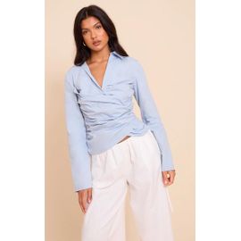 Chemise Cache-Coeur Ajustée En Coton Bleu, Bleu