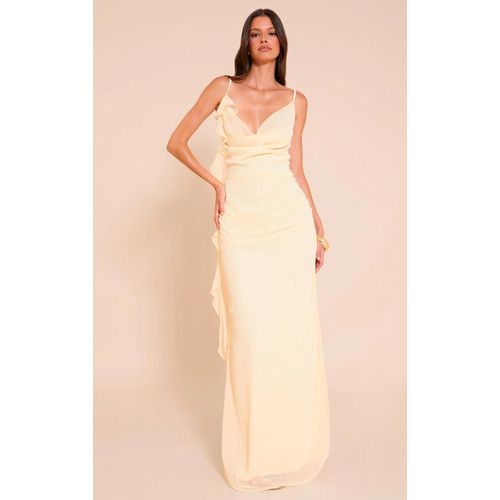 Robe Longue Citron, À Bretelles Et Volants En Mousseline De Soie, Jaune Citron