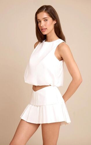 Jupe-Short De Tailleur Blanche Plissée, Blanc