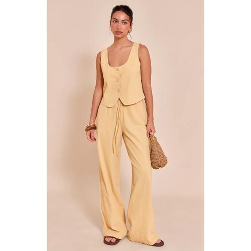 Pantalon De Tailleur Large En Effet Lin Jaune Beurre À Cordons Ajustables, Jaune Beurre