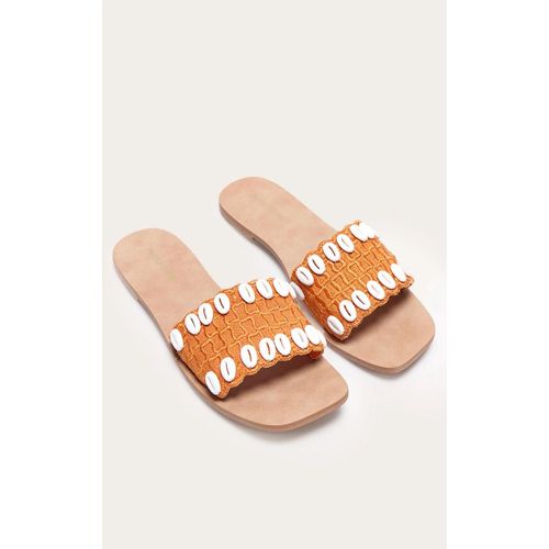 Sandales Style Mules Rondes Orange Coutures Apparentes Et Bride En Nylon Orange