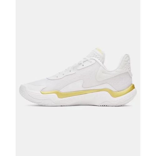 Chaussures De Basketball Under Armour Spawn 7 Unisexe Blanc Metallique Or Blanc