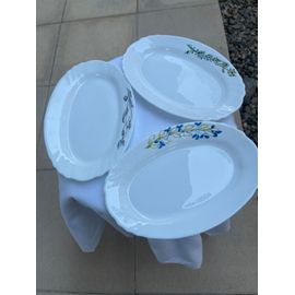 Lot De 3 Assiettes Ovale Luminarc Peinte À La Main.
