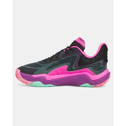 Chaussures De Basketball Under Armour Spawn 7 Unisexe Noir Andromeda Mauve Comet Vert