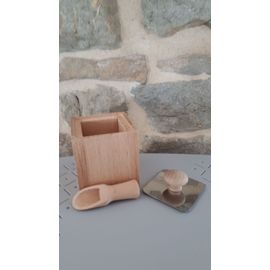 Salière En Hêtre Forme Carré Avec Cuillère