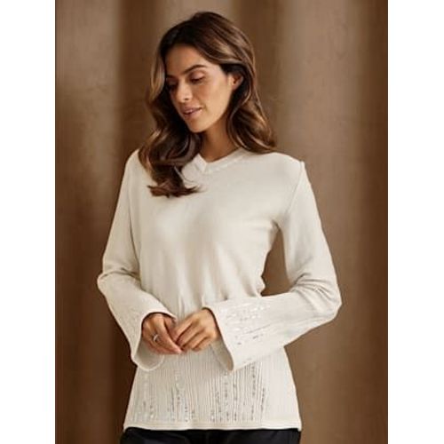 Pull À Manches Longues Orné De Paillettes - - Écru-Couleur Argent À Motifs