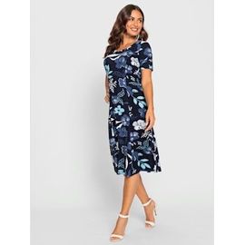 Robe En Jersey Viscose - - Marine-Bleu Jean Imprimé