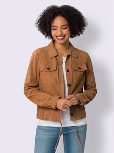Veste En Cuir Coulisse À L'ourlet - Linea Tesini - Ambre