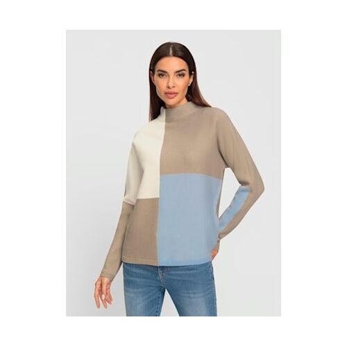 Pull À Col Montant Motif Color Block Tendance - Rick Cardona - Beige-Bleu Clair À Motifs