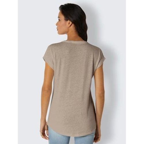 T-Shirt En V Mélange Viscose-Lin Estival - Creation L Premium - Beige