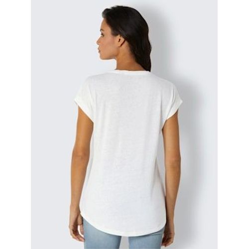 T-Shirt En V Mélange Viscose-Lin Estival - Creation L Premium - Blanc