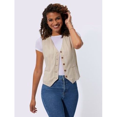 Gilet 20% Lin - - Sable À Rayures