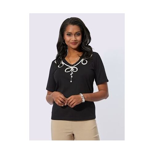 T-Shirt À Manches Courtes 50% Coton Et 50% Modal - Fair Lady - Noir-Couleur Champagne À Motifs