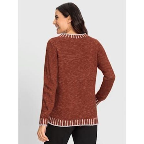 Pull À Manches Longues Avec Laine - - Rouille-Écru À Motifs