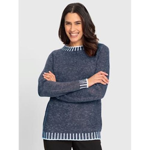 Pull À Manches Longues Avec Laine - - Bleu Fumée-Écru À Motifs