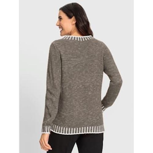 Pull À Manches Longues Avec Laine - - Taupe-Écru À Motifs