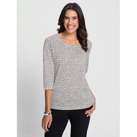 T-Shirt À Manches 3/4 50% Coton - - Blanc-Gris Imprimé