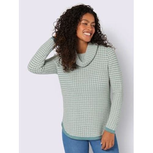 Pull À Col Roulé Joli Motif Tricoté - - Jade-Écru À Motifs