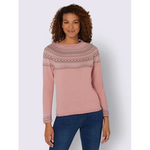 Pull Au Motif Norvégien En Jacquard Col Rond Avec Bordure Ondulée - - Rose À Motifs