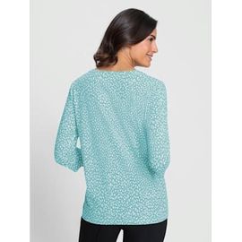 T-Shirt À Manches 3/4 50% Coton - - Blanc-Bleu Océan Imprimé