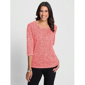 T-Shirt À Manches 3/4 50% Coton - - Blanc-Fraise Imprimé