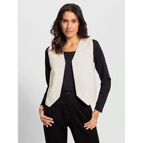 Gilet En Jean Jolie Broderie Florale Avec Perles Décoratives - - Écru